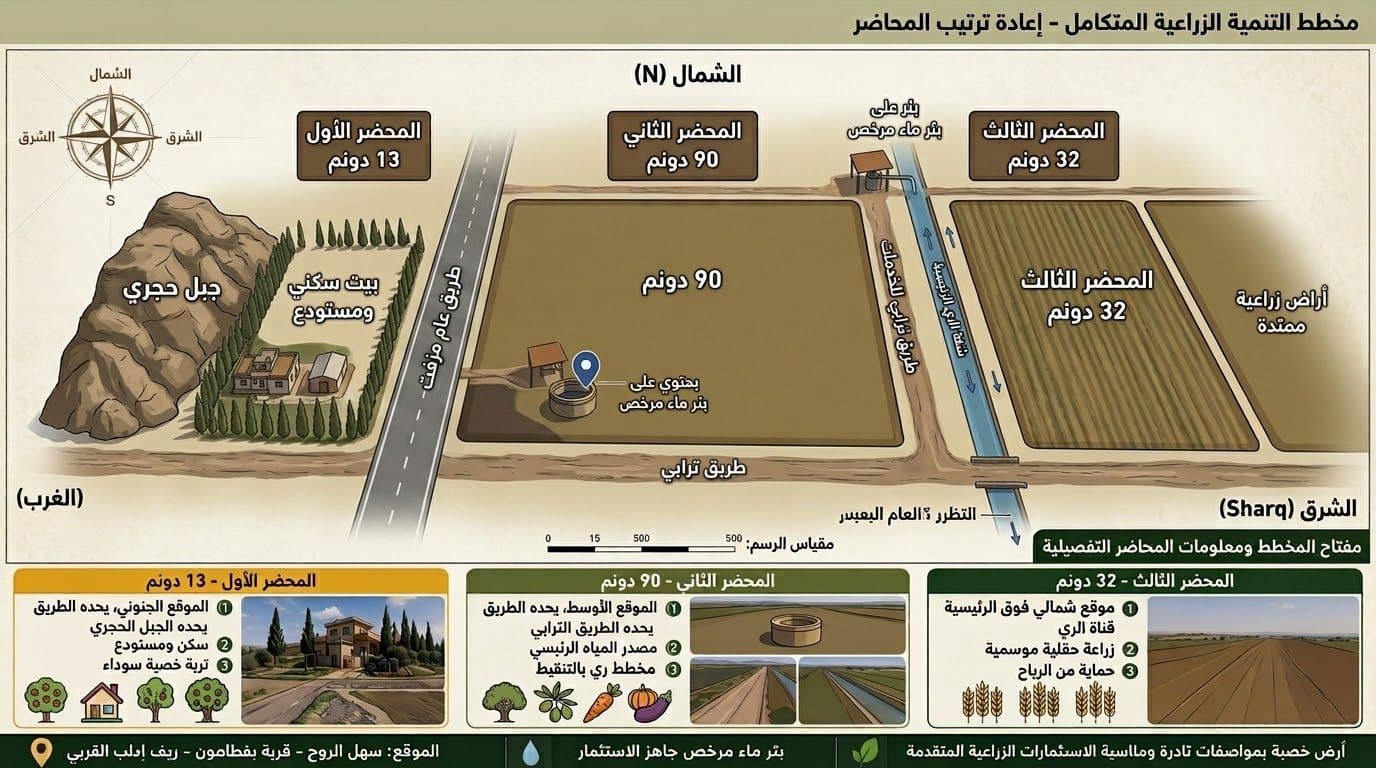 أرض واسع، إطلالة مفتوحة للبيع في سهل الروج، إدلب - 135دونم - صورة 3